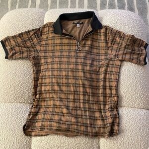 Plaid Urban Outfitters Quarter-Zip Polo (S)